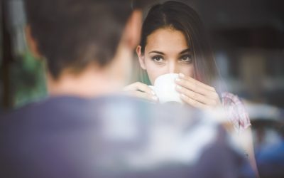 Young couple on first date drinking coffee